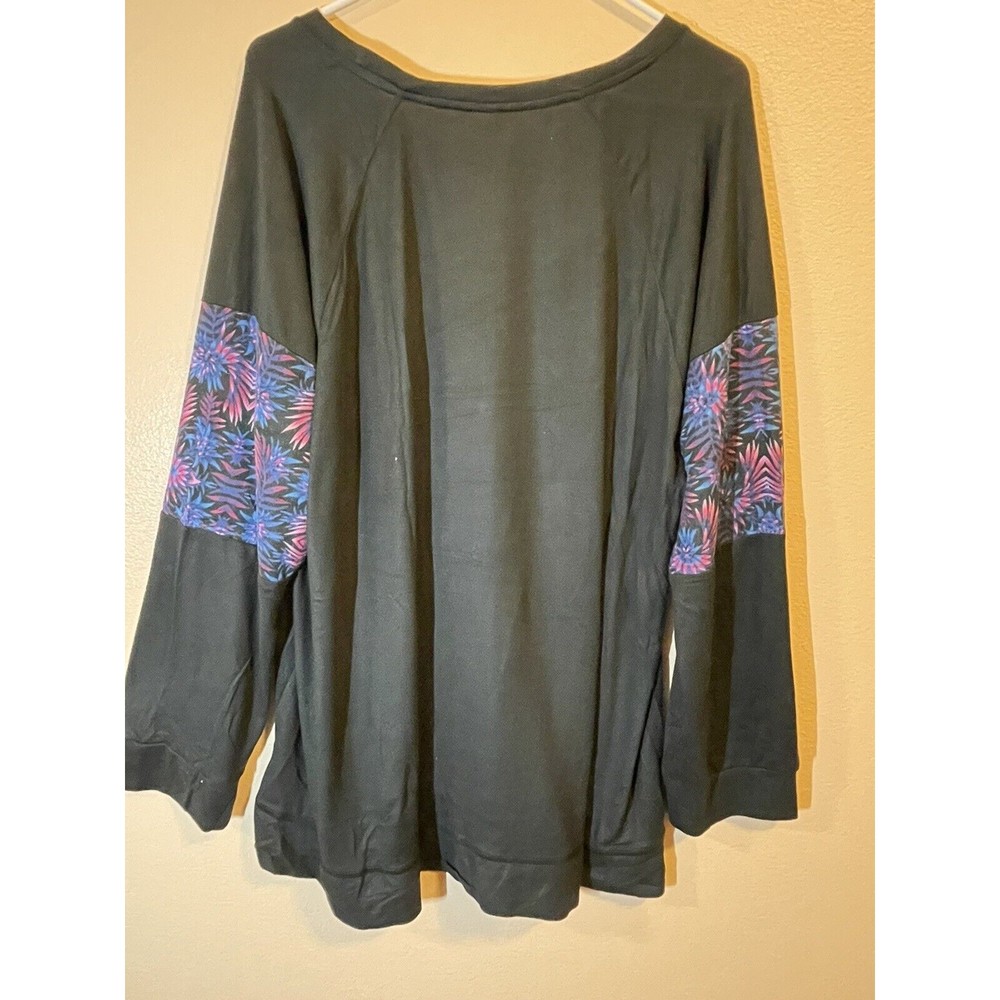 Retreat By Rhonda Shear Knit Lounge Sweatshirt Top Black Firework Size 2X - Picture 4 of 4